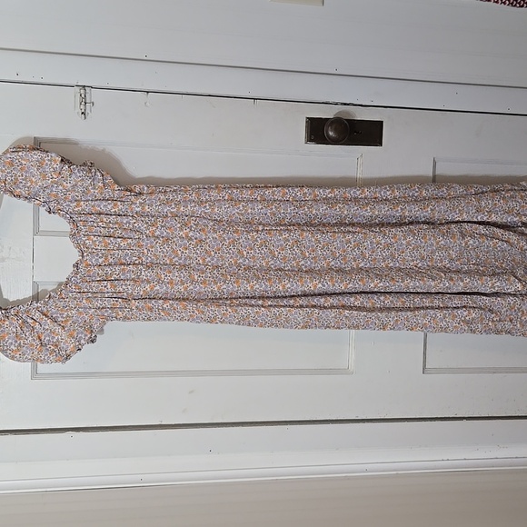 H&M Floral Midi Front Split Left Side Zip Ruffle On Off Shoulder Sleeve Pretty - Picture 7 of 7